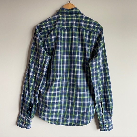 𝅺abercrombie & Fitch Muscle Fit Button Down Green Blue Plaid Shirt Men's Size S - Picture 2 of 8